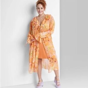 Wild Fable Floral Print Duster Sheer Festival Fairy 60s Swim Cover Whimsical XS